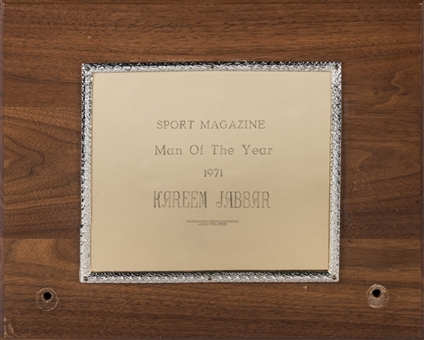 1971 Sport Magazine Man Of The Year Award Presented To Kareem Abdul-Jabbar (Abdul-Jabbar LOA)